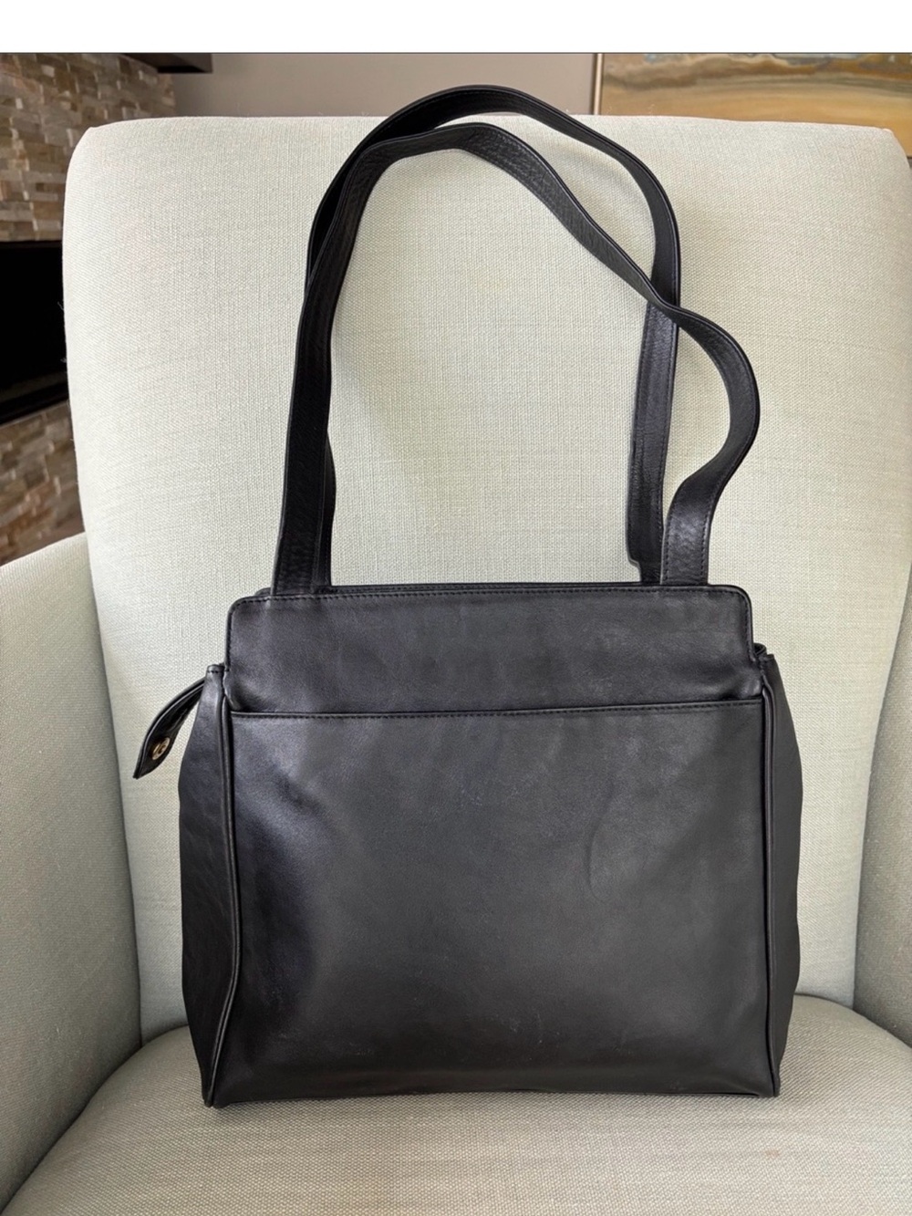 Paloma Picasso Black Leather Shoulder Bag with Gold Accent - Picture 2 of 10